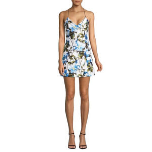 Alice + Olivia Tayla Blue Jacquard Floral Mini Dress Coquette Cottage Glam SZ 2